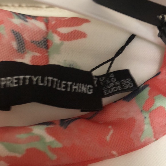 NWOT XS Pretty Little Thing Rose Body Con Mock Neck Ruche Tied dress - Picture 3 of 6